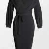 CUPSHE Chyna V-neck 3/4 Sleeve Tie Waist Tea Length Dress Clothing