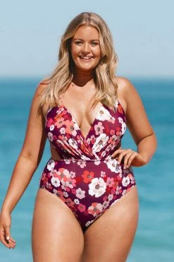 CUPSHE Olivia Floral Cutout Plus Size One Piece Swimsuit