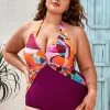 CUPSHE Artistic Flowers Twist Front Tummy Control Plus Size One Piece