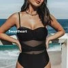CUPSHE One Pieces Tempest Solids Cross Cutout Mesh One Piece Swimsuit