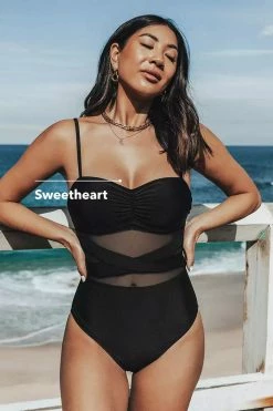 CUPSHE One Pieces Tempest Solids Cross Cutout Mesh One Piece Swimsuit