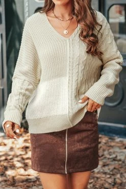 CUPSHE Freddie Cable Knit Two-Tone Striped Sweater