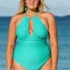 CUPSHE One Pieces Nature Trip High Neck Keyhole Tummy Control Plus Size One Piece
