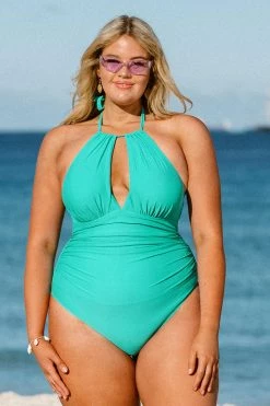 CUPSHE One Pieces Nature Trip High Neck Keyhole Tummy Control Plus Size One Piece