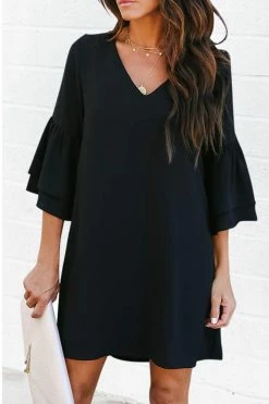 CUPSHE Black Pearl V-neck Flared Sleeve Short Dress Dresses Best Sellers