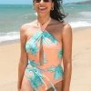 CUPSHE Blooming Flowers Wrap Front High Neck One Piece Swimsuit