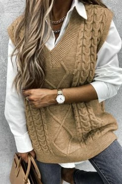 CUPSHE In The Clouds Cable Knit V Neck Sweater Vest