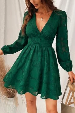 CUPSHE Citlalli Floral Plunging Long Sleeve A-Line Mini Dress