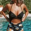 Buy โค๏ธ CUPSHE One Pieces Black Floral Print Halter Tummy Control One Piece ๐ฉฑ Swimsuit ๐ฅ 2 CUPSHE One Pieces Black Floral Print Halter Tummy Control One Piece Swimsuit
