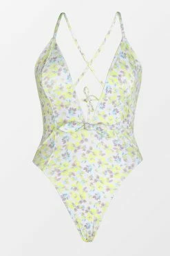 CUPSHE Itsy Ditsy Tie Front Plunge One Piece Swimsuit One Pieces