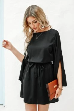 CUPSHE Cozy Corner Belted Long Sleeve Mini Dress Clothing