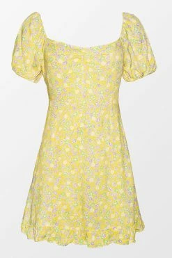 CUPSHE Alianna Yellow Ditsy Puff Sleeve Dress