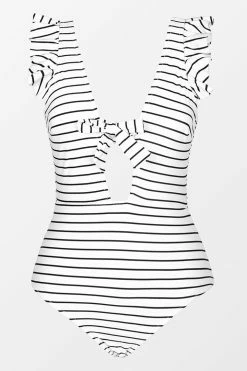 CUPSHE White And Black Stripe Ruffle One Piece Swimsuit