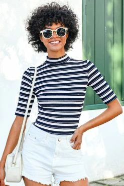 CUPSHE Clothing Jazmyn Rib Striped High Neck Bodysuit