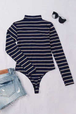 CUPSHE Gemma Striped High Neck Bodysuit Clothing