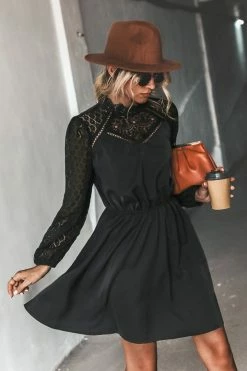 CUPSHE Clothing Zaina Lace-Trim Long Sleeve Mini Dress