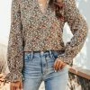 CUPSHE Clothing Ditsy Floral Split Neck Top