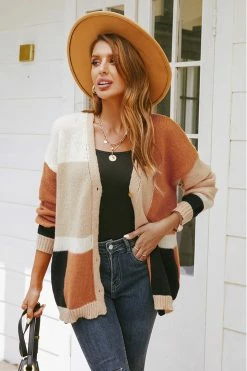 CUPSHE Clothing Pumpkin Colorblock Button-Front Cardigan