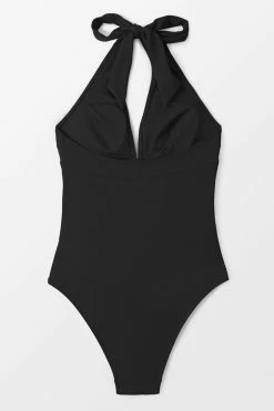CUPSHE Pool Party Shirred Front Black One Piece Swimsuit