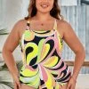 CUPSHE Palm Beach Nights Square Neck Plus Size One Piece Swimsuit One Pieces