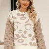 CUPSHE Evren Leopard Print Puff Sleeve Sweater Clothing