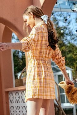 CUPSHE Aisha Gingham Long Sleeve Shirt Collar Dress Clothing