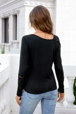 CUPSHE Sugar Cubes Floral Lace Long Sleeve Tee