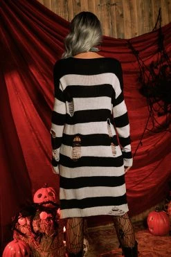 CUPSHE Witch Please Distressed Striped Sweater
