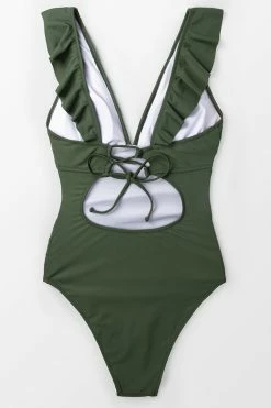 CUPSHE Moss Green Ruffle Tummy Control One Piece Swimsuit One Pieces