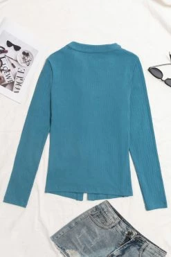 CUPSHE Palm Teal Front Open Button Cardigan