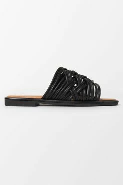 CUPSHE Love Language Black Square Toe Flat Sandals