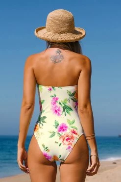 CUPSHE One Pieces Enamel Flora Smocked Ruffled One Piece Swimsuit