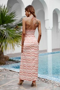 CUPSHE Clothing Gracie Halter Neck O-ring Stripe Off-shoulder Dress