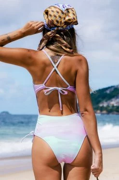 CUPSHE One Pieces Macaron Sky Side Shirred One Piece Swimsuit