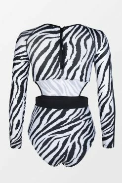 CUPSHE Cheyanne Zebra Cut Out Long Sleeve One Piece Swimsuit One Pieces