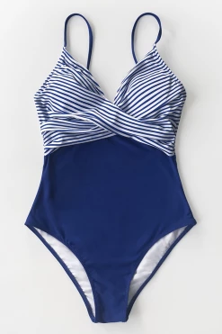 CUPSHE Blue And Stripe One Piece Swimsuit