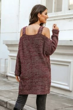CUPSHE Clothing Brandy Marled Knit Open-Shoulder Sweater