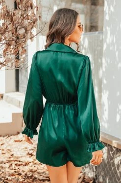 CUPSHE Holidaze Satin Wrap Flounce Romper Clothing