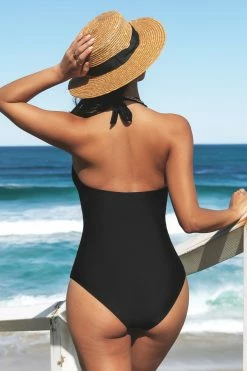 CUPSHE One Pieces Plunge Halter Mesh One Piece Swimsuit
