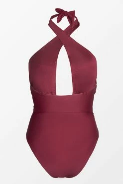 CUPSHE One Pieces Precious Burgundy Front Cross Halter One Piece Swimsuit