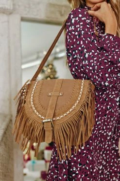 CUPSHE Clothing Quicksand Faux Suede Fringe Crossbody Bag