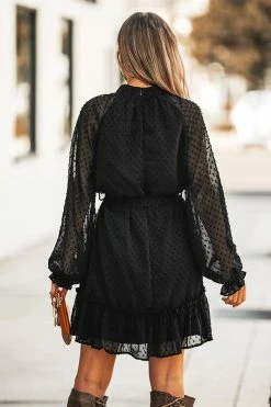 CUPSHE Eldora Belted Clip Dot Ruffled Dress