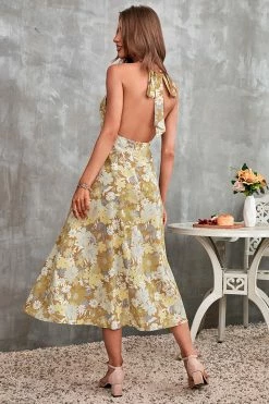 CUPSHE Miramar Floral Halter Neck Backless Dress Clothing