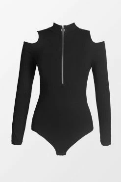 CUPSHE Tamia Zip-up Cold Shoulder Long Sleeve Bodysuit Clothing