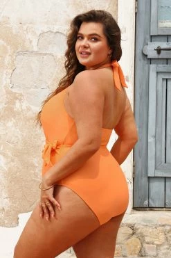 CUPSHE One Pieces Summer Of Love Halter Belted Tummy Control Plus Size One Piece