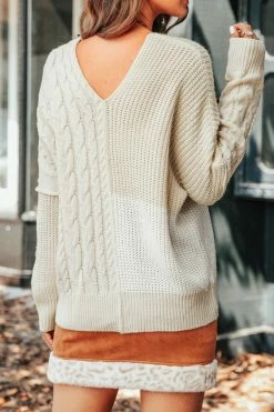 CUPSHE Freddie Cable Knit Two-Tone Striped Sweater