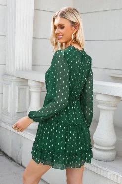 CUPSHE Clothing Take Me Out Speckled Print Tie Neck Dress