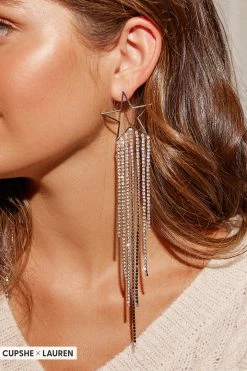 CUPSHE Star Rhinestone Fringe Drop Earrings