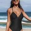 CUPSHE One Pieces Summer Of Love Scalloped Missy Black One Piece