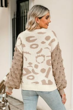 CUPSHE Evren Leopard Print Puff Sleeve Sweater Clothing